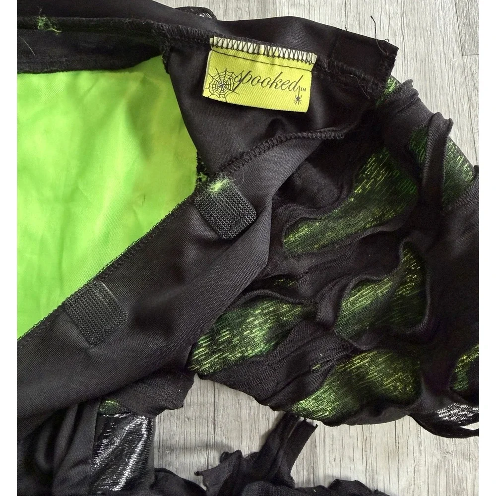 Spooked Witches Dress Costume Girls M (5-6) Green & Black With Spider Belt